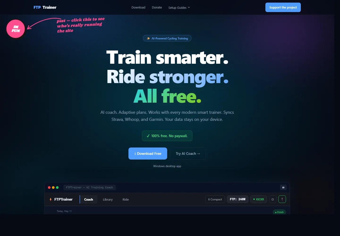 FTP Trainer, a cycling training platform website built with AI